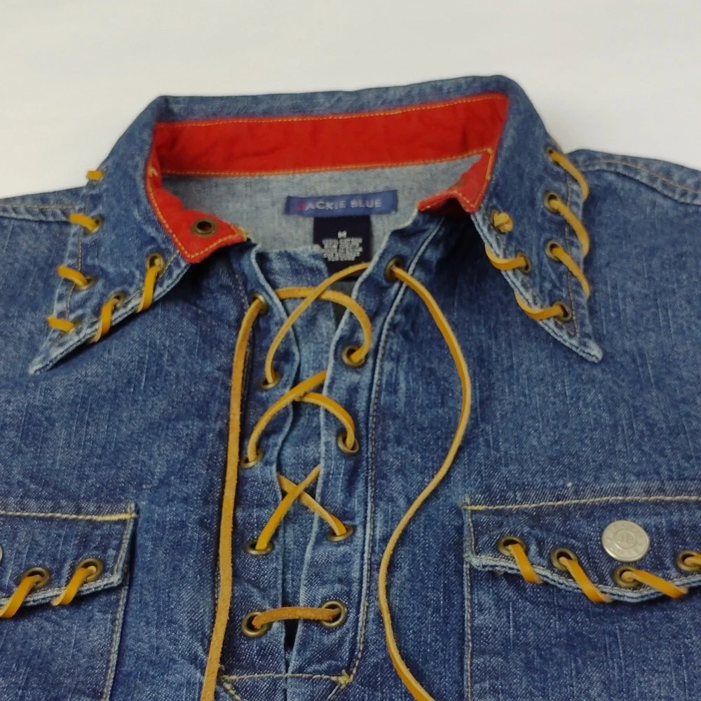 Lace-Up Denim Women's Top - Picture 7 of 12